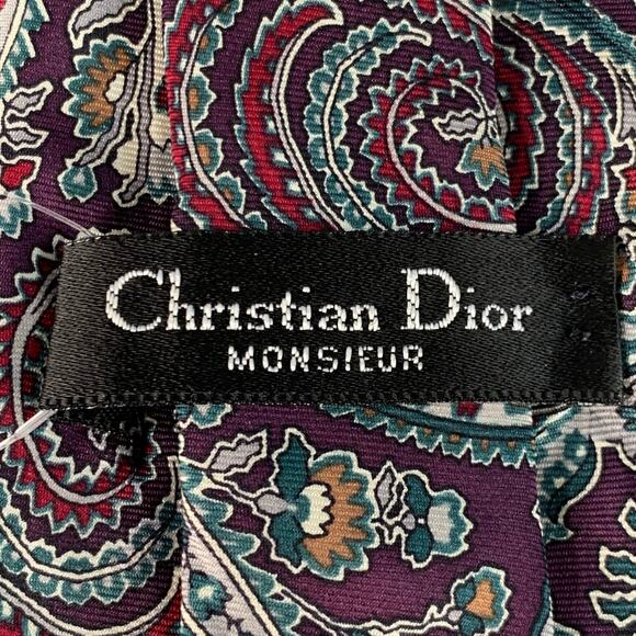 CHRISTIAN DIOR Purple Multi Color Paisley Tie - Picture 3 of 4